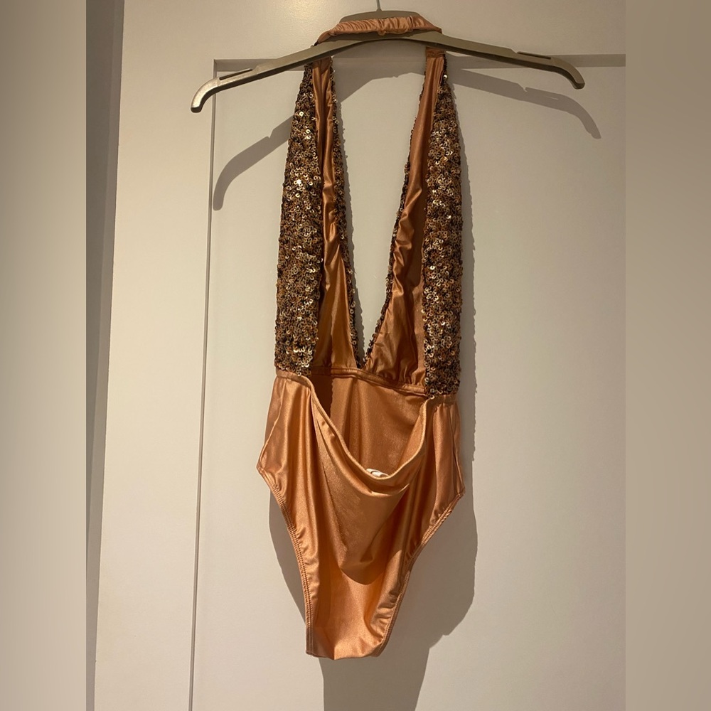 Sequin Halter Bodysuit in Bronze/rose gold - Picture 3 of 7